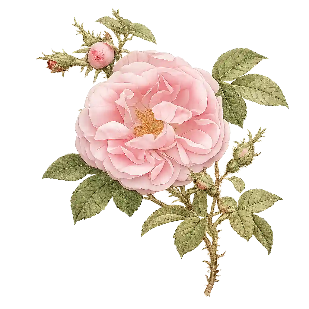 Rosa centifolia botanical illustration