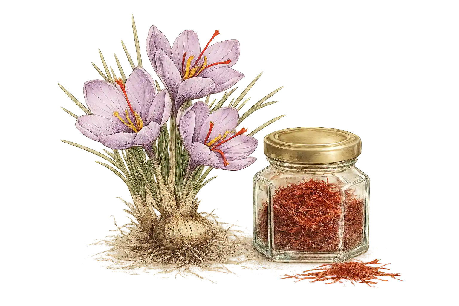 Crocus sativus botanical illustration